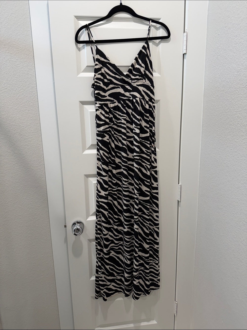 Zebra-Print Spaghetti Strap Maxi Dress - Black & Cream